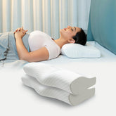 Cervical Memory Foam Pillow For Neck Pain, Standard Size - 19 X 11 X 4 Inch | Orthopedic Pillow Spondylitis Neck & Shoulder, Head Pain | Washable Jacquard White Cover - Pack Of 2