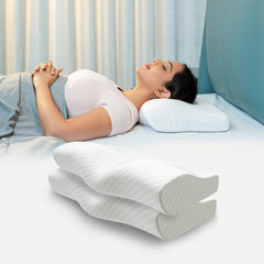 Cervical Memory Foam Pillow For Neck Pain, Standard Size - 19 X 11 X 4 Inch | Orthopedic Pillow Spondylitis Neck & Shoulder, Head Pain | Washable Jacquard White Cover - Pack Of 2