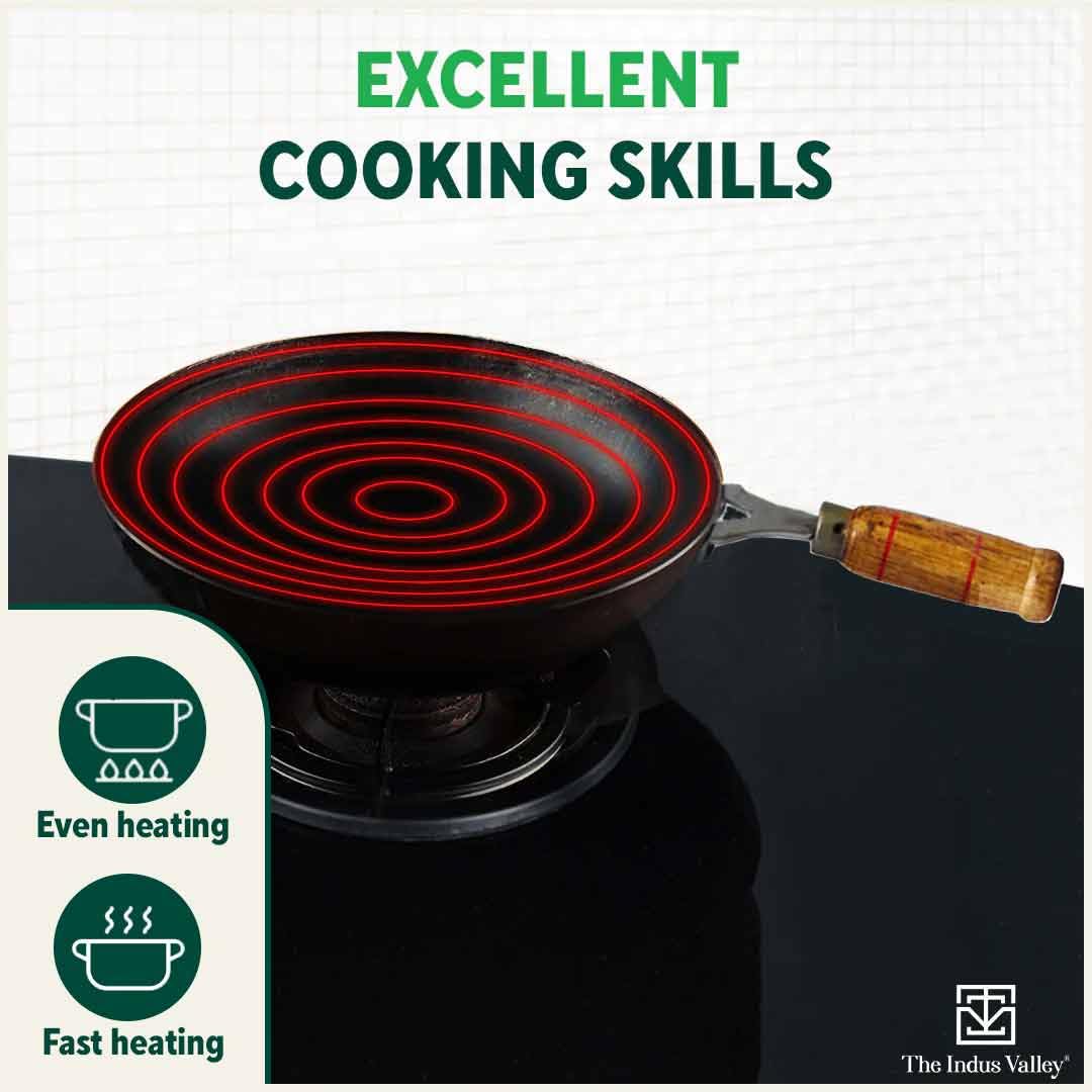 Pre-Seasoned Black Iron Wok With Strong Wooden Handle - Medium, 30.4cm, 12 Inch, 4.2 Liters, 1.5 Kg | Gas Compatible, Pre-Seasoned Wok, 100% Pure & Toxin-Free, No Chemical Coating Pre-Seasoned Black Iron Wok With Strong Wooden Handle - Medium, 30.4cm, 12 Inch, 4.2 Liters, 1.5 Kg | Gas Compatible, Pre-Seasoned Wok, 100% Pure & Toxin-Free, No Chemical Coating