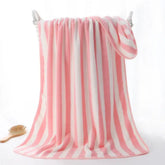 Cotton Bolls Textiles Microfiber Towels For Bath-Soft Coral Fleece Towel With Hook Quick Dry Super Absorbent Bath Towel For Men & Women (Stripe Pink)