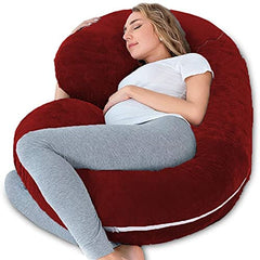 Pregnancy Pillow, Maternity Body Pillow For Sleeping, C Shaped Pillow, Maroon - 55 Inch | Full Body Pillow, Pregnancy Pillow For Pregnant Women, Support Belly & Back, Removable Velvet Cover