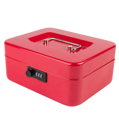 Medium Metal Cash Box With Combination Lock Safe & Money Tray For Security 7.87"X 6.30"X 3.54" Colour - Red