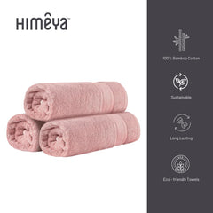 Himeya 100% Bamboo Cotton Bath Towels 500 Gsm | Bath Towel For Men/Women (3 Piece)- Butter Pink