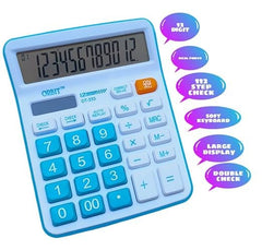 Adoere Solar & Battery Operated Calculator With 12-digit Large LCD Display & Buttons For School, Home, And Office (Ot-333) (Blue)