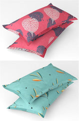 Double Bedsheet With 4 Pillow Covers - 88 X 90 Inches, Pink & Sea Green | Soft Brushed Glace Cotton - Long Lasting & Wrinkle Free | Prime Combo Pack Of 2 Bedsheet