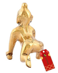 Beautiful Brass Laddu Gopal Idol, Kanha Ji, Bal Krishna Statue, Gold Idol - 12 Cm, Religious, For Home, Office DéCor, All Festivals & Occasion, Idol