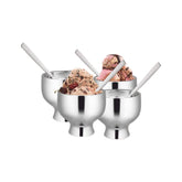 High Grade Stainless Steel Solid Ice Cream Set Of 4 Pcs - Forte, Silver | Ice Cream Container With Spoon