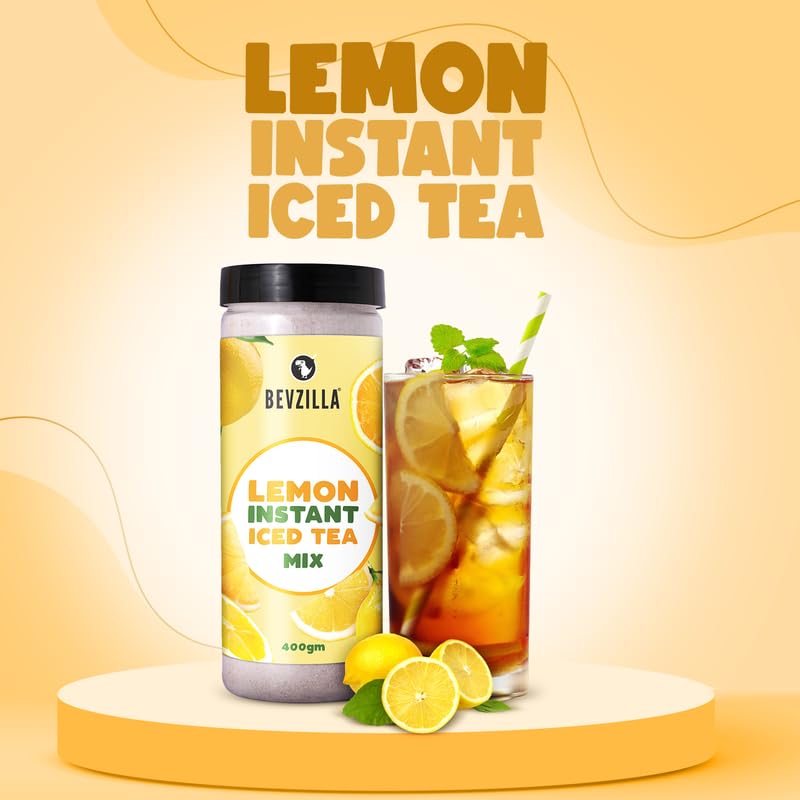 Bevzilla Lemon Instant Iced Tea Mix - 400gm, 14.1 Ounce | Quick Ready In 30 Seconds - Perfect Refreshing Summer Drink | Easy To Carry Anywhere - Low Caffeine Bevzilla Lemon Instant Iced Tea Mix - 400gm, 14.1 Ounce | Quick Ready In 30 Seconds - Perfect Refreshing Summer Drink | Easy To Carry Anywhere - Low Caffeine