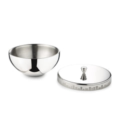 Chrome Stainless Steel Double-Walled Serving Bowl With Lid - Urban Horizon Series | Stainless Steel Donga With Lid | Small Dining Table Bowl | Cityscape Pattern Curry, Rice, Sabzi Serving Bowl