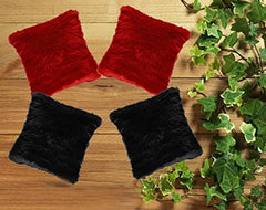 Small Fur Pillow, Cushions For Sofa - Red & Black Pillow, Standard Size - 12 X 12 Inches | Soft Pillow, Washable, Easy To Clean - Pack Of 4 | Best Pillow - Model 4