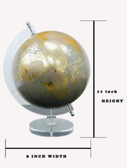 Rotating World Globe 8 Inch With Gold Arc & Wooden Stand For Show Piece For Home, Office, Study Table Decor, Birthday, Party Gifts For Students, Grey & Gold, Pack Of 1