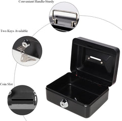 Metal Cash Box With Money Tray, Small Cash Box With Key Lock, Money Slot, Money Coin Safe Security Box Household For Home Office Hotel Business Use, Colour - Black
