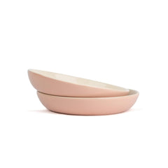 Ceramic Pasta Bowl Set Of 2 Pcs, 22cm - Pink Outside, 300ml Each | Stoneware Ceramic Serving Bowls With Glossy Finish | Pasta Plate - Deep Plate | Ceramic Bowl - Pasta Serving Plate