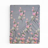 Printed Double Bedsheets With 2 Pillow Covers - Size-78x72+10 Inches, Grey & Pink | King Size Bed With All Around Elastic Breathable Long Lasting