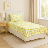 Single Bedsheet With 1 Pillow Cover - Size 90 X 60 Inches, Beige | Soft Touch Cotton Fabric-Comfortable & Durable | Elegant Printed Bedding Set For Daily Use