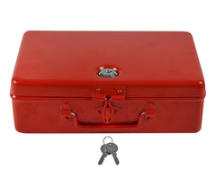 Aluminium Cash Box With Lock, For Jewellery Storage & Organizing - Ideal For Wardrobe, Desktop Locker Safe Peti Metal Container 10" (10" L X 6.5" W X 3" H), Colour - Red