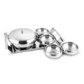 Stainless Steel Farm House Serving Set, Silver | 1 Big Serving Bowl With Lid, 1000ml + 4 Small Bowls+ 1 Tray