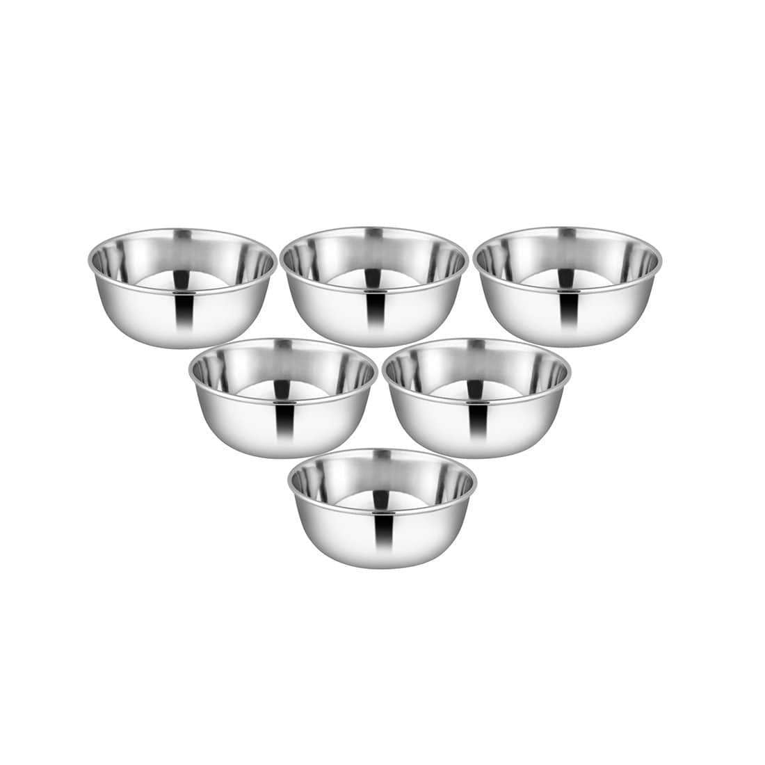 Stainless Steel Shagun High Grade Dessert Bowls Set Of 6 Pieces, Silver - 200ml Each | Easy To Clean & Dishwasher Safe Stainless Steel Shagun High Grade Dessert Bowls Set Of 6 Pieces, Silver - 200ml Each | Easy To Clean & Dishwasher Safe