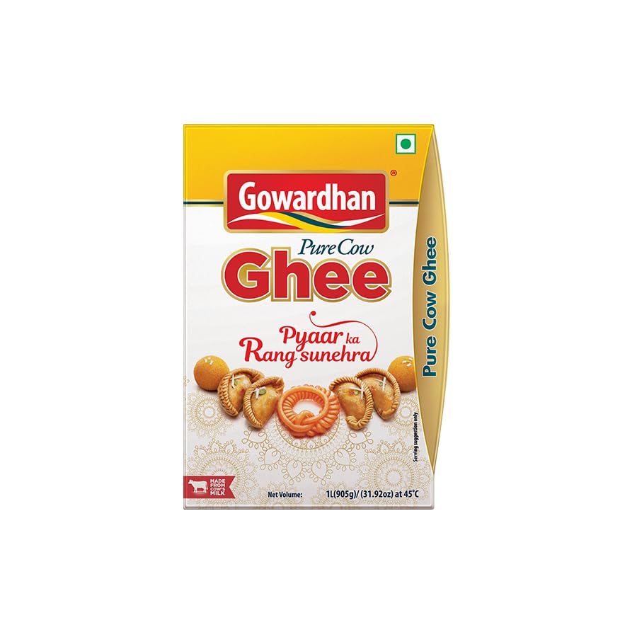 Premium Cow Ghee By Gowardhan | Rich In Nutrients Flavor Healthy Desi Ghee Perfect For Sweets & Halwa | (1 Litr) 33.8 Ounce | Box Pack Premium Cow Ghee By Gowardhan | Rich In Nutrients Flavor Healthy Desi Ghee Perfect For Sweets & Halwa | (1 Litr) 33.8 Ounce | Box Pack