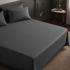 Glace Cotton Elastic Fitted 2 Double Bedsheet With 4 Pillowcases - 72 X 48 Inches, Dark Grey | Good For Villas, Resorts, Guest Houses, & Daily Home Use