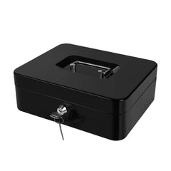 Cash Box With Money Tray & Key Lock Large Security Box Metal Safe Box For Money 9.84 X 7.87 X 3.54 Inch, Colour - Black, Material - Metal