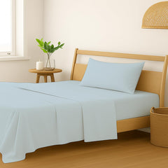 Plain Single Size Bedsheet With 1 Pillow Cover - 54 X 90 Inches, Sky Blue | Breathable & Skin-Friendly - Suitable For Use All Year Long | Ideal Gift For Weddings
