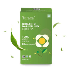 Teabox Organic Darjeeling Whole Leaf Green Tea - 100gm, 3.5 Ounce | Brisk, Light & Fresh Whole Leaf Tea - Straight From The Himalayas | 100% Natural, 0% Bitterness, Low Caffeine