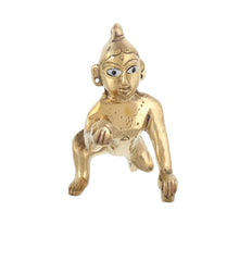 Laddu Gopal Idol, Bal Gopal, Thakur Ji Murti, Gold, Brass, Medium Size - 7 Cm, Petal Murti, Golden Handmade In India, Statue, Janmashtami Special For Home Temple, God Idol