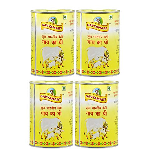 100% Pure Indian A2 Cow Ghee By Gavyamart | Rich In Healthy Fat Nutrients Desi Cow Ghee Perfect For Cooking | 4 Litr (1 Litr * 4) 135.2 Ounce | Tin Pack