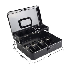 Money Box With Combination Lock, Metal Cash Box With Money Tray, Cash Register,5 Compartments Cantilever Tray & 4 Spring Loaded Clips For Bills,11.81"X 9.45"X 3.54" Colour - Black