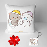 Peach & Goma Mochi Cat Pillow Cushion, Keychain With Card, White Color | Peach Goma Pillow, For Boyfriend, Valentines Gift For Girlfriend, Valentine Pillow For Couple, Model No - Combo 21