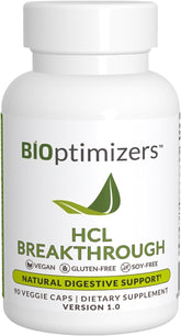Bioptimizers Hcl Breakthrough - Betaine Hydrochloride Enzymes Supplement - Assists With Protein Breakdown & Absorption - Helps Gas And Heartburn Relief | 90 Veg Capsules, 150gm 0.3lbs