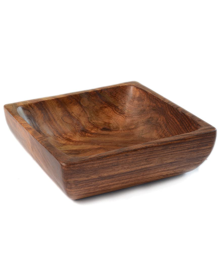 Handmade Single Piece Sheesham Wood Square Platter - Brown, 9 Inches | Serving Platter, Snacks Platter - Dining Table Platter, Condiment Platter Handmade Single Piece Sheesham Wood Square Platter - Brown, 9 Inches | Serving Platter, Snacks Platter - Dining Table Platter, Condiment Platter