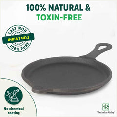 Pre-Seasoned Black Cast Iron Shallow Fry Pan With Long Loop Handle - Medium, 25 Cm, 9.8 Inch, 2.2 Kg | Induction Friendly, Nonstick Fry Pan, 100% Pure & Toxin Free, No Chemical Coating