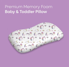 Premium Memory Foam Baby & Toddler Pillow, For Head, Neck & Back Support - 20.5 X 11.5 X 2.5 Inch | Removable Cover | Perfect For Sleeping, Reading, Resting | 2 To 9 Years, Unicorn Print