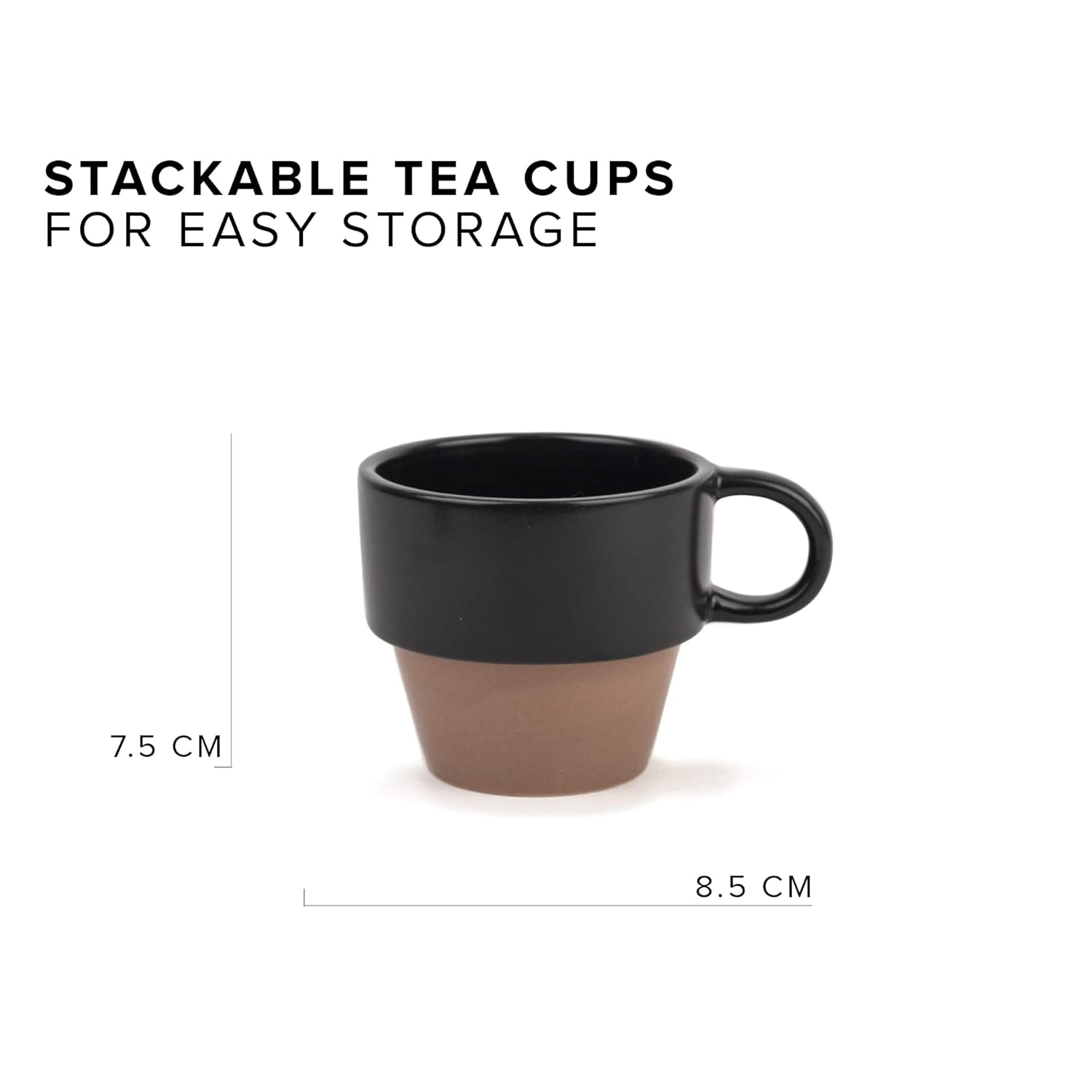 Ceramic Stackable Tea Cup Set Of 6 - Black Brown, 200ml Each | Cup Set Of 6 For Tea - Matte Finish Tea Cup Set | Premium Stoneware Ceramic Cup - Stackable Cups Ceramic Stackable Tea Cup Set Of 6 - Black Brown, 200ml Each | Cup Set Of 6 For Tea - Matte Finish Tea Cup Set | Premium Stoneware Ceramic Cup - Stackable Cups