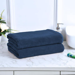 Black Gold The Finer Touch Premium Microfiber Bath Towel 800 Gsm | Ultra Soft & Absorbent Quick Dry Towel Lightweight Microfiber Bath Towel (Navy Blue) - Pack Of 2