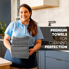 Microfiber Wholesale Buff Pro Multi-Surface Microfiber Cleaning Cloths 400 Gsm | Premium Microfiber Towels For Cleaning, Kitchens & Bathrooms (Gray) - Pack Of 12