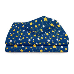 Printed Double Bedsheet With 2 Pillow Covers | 86 X 88 Inches, Dark Blue & Yellow - Soft Brushed Microfiber Breathable & Wrinkle Free | Light Weight & Easy To Wash At Home