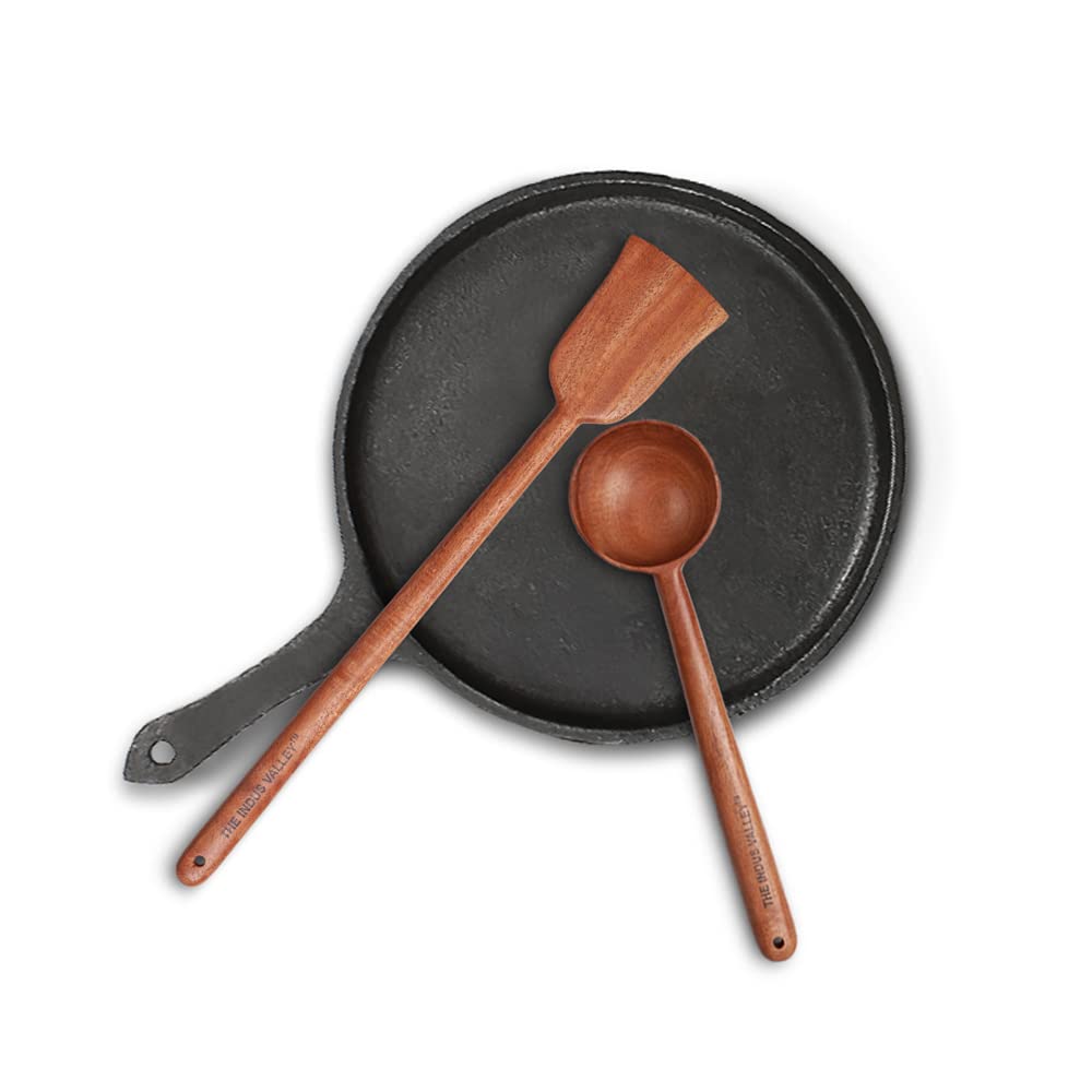 Pre-Seasoned Cast Iron Tawa For Dosa, Chapathi With Free Wooden Flip & Stir - 25.7cm, 10.3 Inch, 2 Kg | Induction Friendly, Naturally Nonstick, 100% Toxin-Free, No Chemical Coating Pre-Seasoned Cast Iron Tawa For Dosa, Chapathi With Free Wooden Flip & Stir - 25.7cm, 10.3 Inch, 2 Kg | Induction Friendly, Naturally Nonstick, 100% Toxin-Free, No Chemical Coating