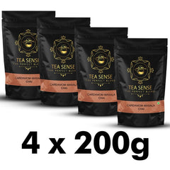 Tea Sense Cardamom Masala Chai - Pack Of 4 X 200gm, 7.05 Ounce Each | Assam CTC, Real Cardamom, Elaichi - Rich Flavor & Strong Chai Patti, High Caffeine | Aromatic Strong Blend Loose Leaves