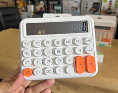 Skofri Mechanical Calculator 12 Digit Extra Large 5-inch LCD Display, Battery Desk Calculator, Big Buttons Easy To Press Use As Office Calculators Desktop, 15°tilt Screen For Kids Calculator (White)