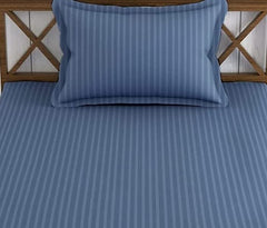 Satin Stripe Single Bedsheet Elastic Fitted With 1 Pillow Cover - 36 X 72 Inches, Mediterranean Blue | Perfect For Use In A Home, Hotel Or Ideal For Bedroom Style