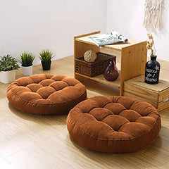 Round Velvet Floor Cushions Pillow For Living Room, Outdoor, Brown - 50 X 50 Cm | For Floor Cushions, Tatami Cushion, Patio Cushion, Balcony Cushion, Floor Seating, Soft Pillow - Pack Of 2