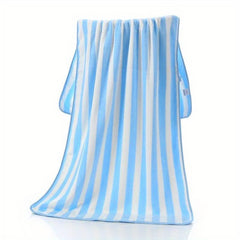 Mjn Microfiber Bath Towels Strip 310 Gsm | Extra Soft Plush & Quick Dry High Absorbency Large Size Towels For Bathing (Sky Blue line)