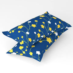 100% Microfiber Bedsheet For Double Bed With 2 Pillow Covers Breathable - 88 X 90 Inches, Dark Blue | Wrinkle Free & Soft Touch Floral Print Bedsheet