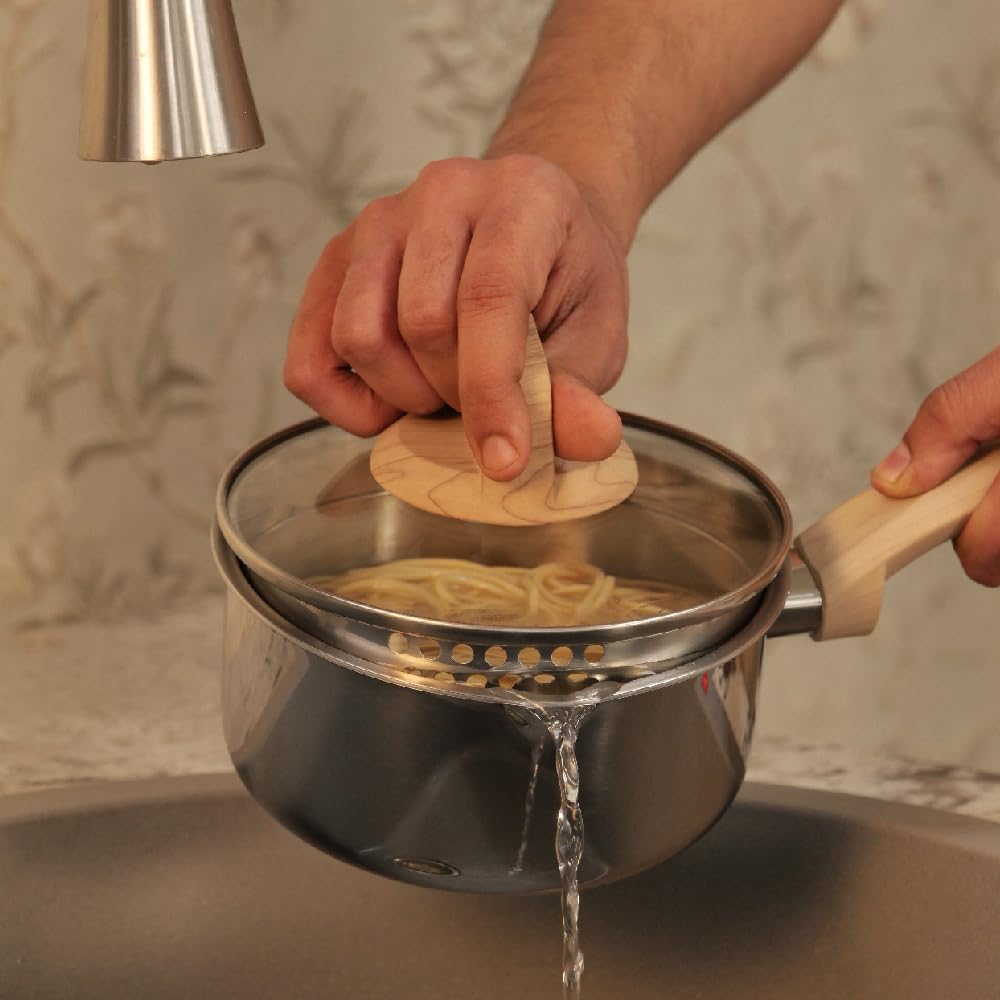 Timber Stainless Steel Triply Saucepan With Glass Lid - 16 Cm, 1.5 Liters | Milk Pot, Tea Pan, Wood Finished Handle - Gas & Induction Base Timber Stainless Steel Triply Saucepan With Glass Lid - 16 Cm, 1.5 Liters | Milk Pot, Tea Pan, Wood Finished Handle - Gas & Induction Base