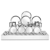 Stainless Steel Delight Solid Dinner Set Of 28 Pieces, Silver | 4 Dinner Plates+ 4 Glasses+ 8 Bowls+ 4 Pudding Bowls+ 4 Dessert Spoons+ 4 Dessert Fork - Easy To Clean & Dishwasher-Safe
