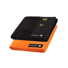Tego Cotton Performance Sports Towel 100 Gsm - Gym, Work Out, Fitness Towel (Jet Black - Flash Orange)