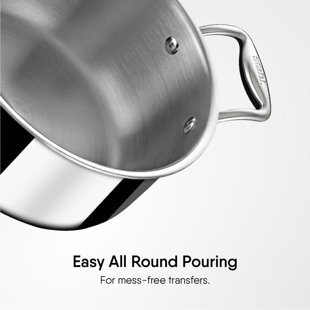 Artisan Triply Stainless Steel Sauce Pot Or Casserole With Lid | Induction Biryani Handi - 1.4 Liters, 16cm Artisan Triply Stainless Steel Sauce Pot Or Casserole With Lid | Induction Biryani Handi - 1.4 Liters, 16cm